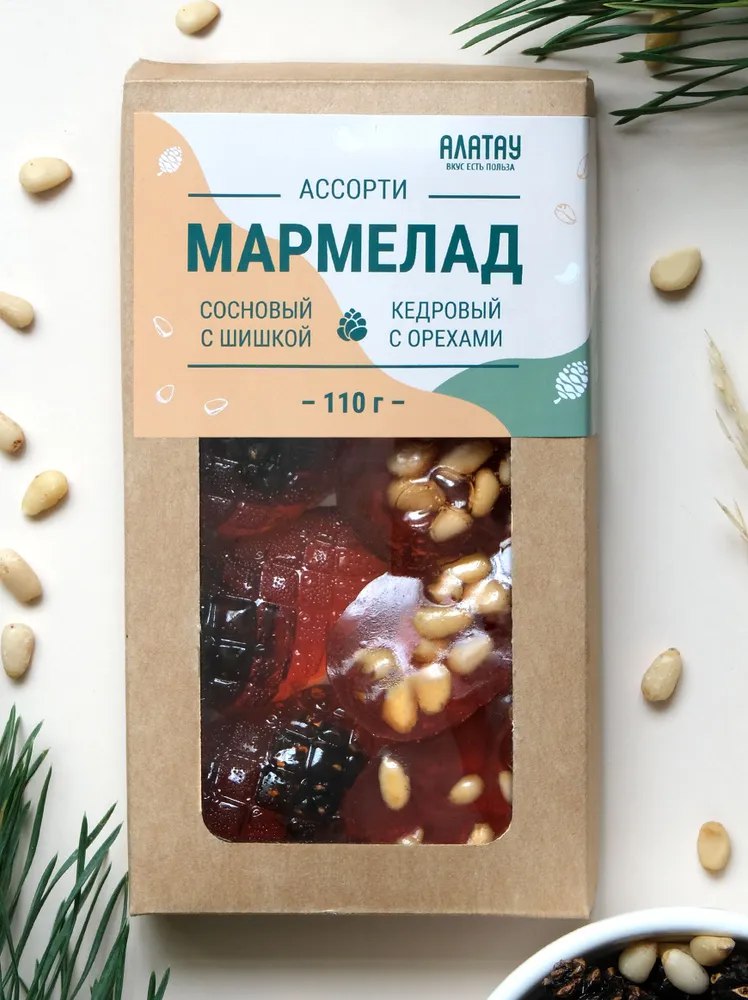 Мармелад сосновый ассорти с кедровыми орехами и с шишкой, 110 гр