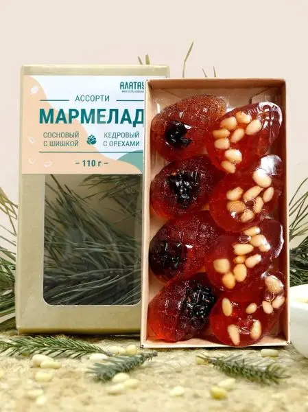 Мармелад сосновый ассорти с кедровыми орехами и с шишкой, 110 гр
